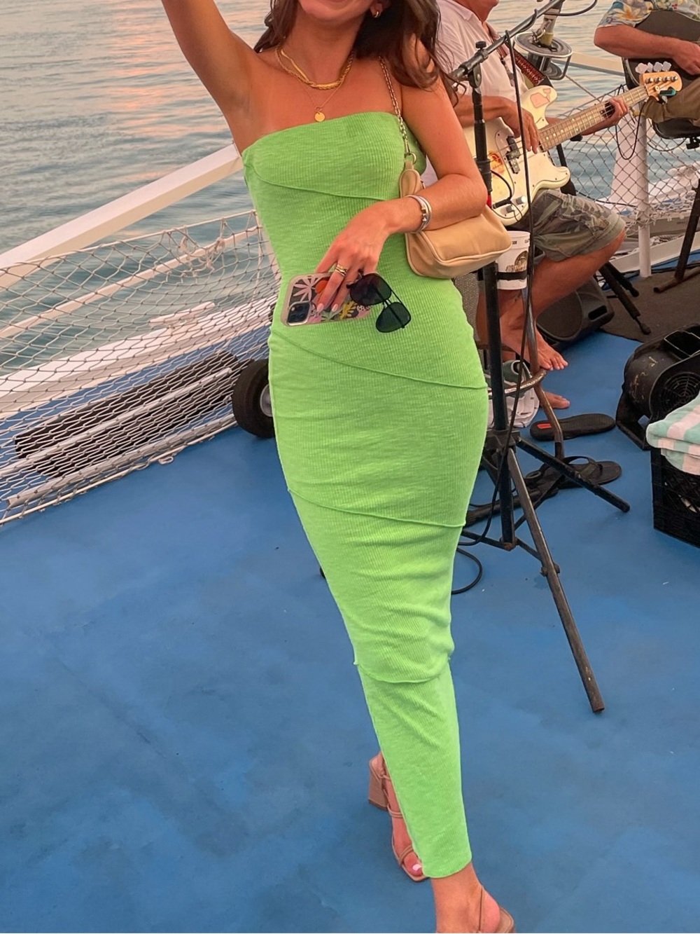 Princess Polly Strapless Neon Green Ribbed knit Maxi Dress
